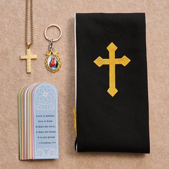 Christianartworkshop Cross Necklace, Madonna Keychain, Black Stole and Scripture Bookmarks - Golden Necklace - image 3