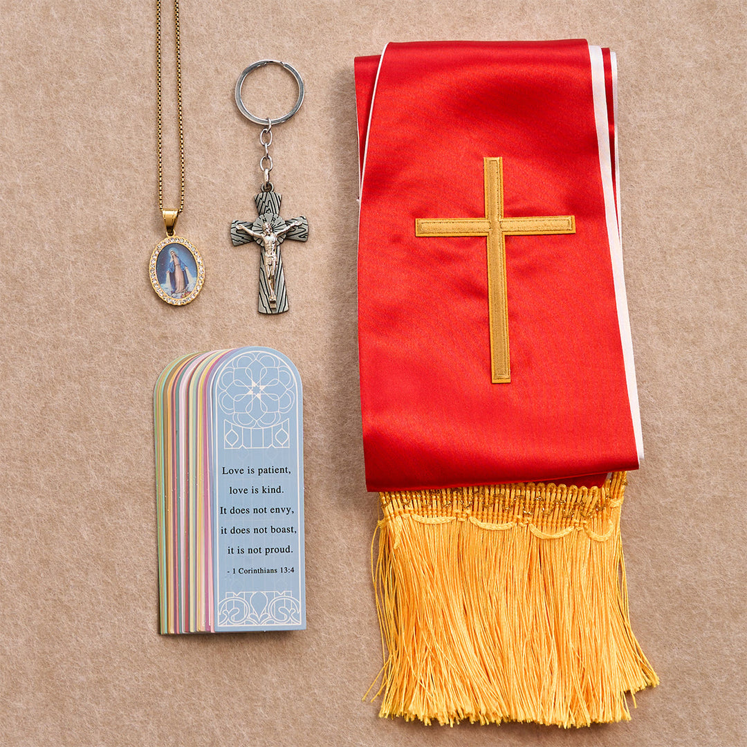 Christianartworkshop Virgin Mary Necklace, Crucifix Keychain, Red Stole and Scripture Bookmarks - Virgin Mary - image 0