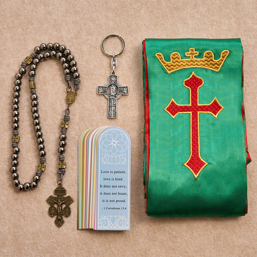 Christianartworkshop Metal Rosary, Medonna Keychain, Green Stole and Scripture Bookmarks - Miraculous Medal & Crucifix Rosary - image 0