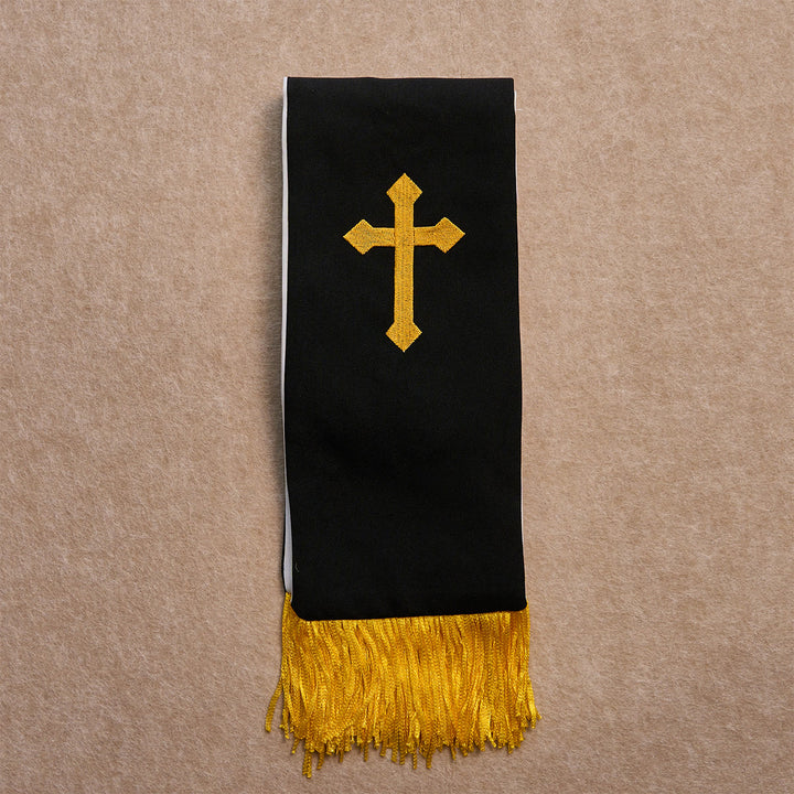 Christianartworkshop Blessing Set: Black Golden Cross Stole & Black Bead Rosary: Love Patiently - image 2