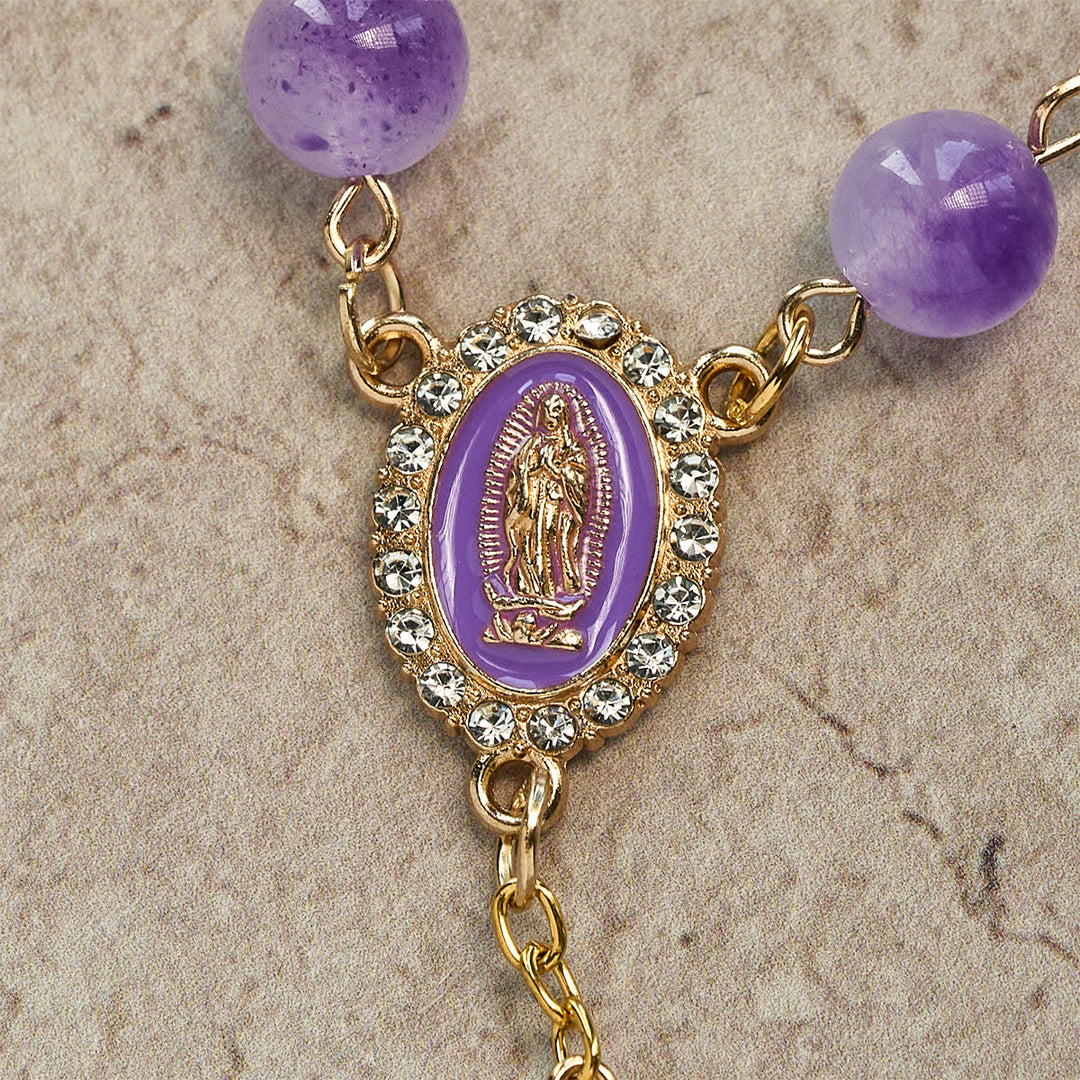 Christianartworkshop Vintage-Style Purple Crystal & Cloisonné Rosary with Floral Cross and Marian Center - image 9