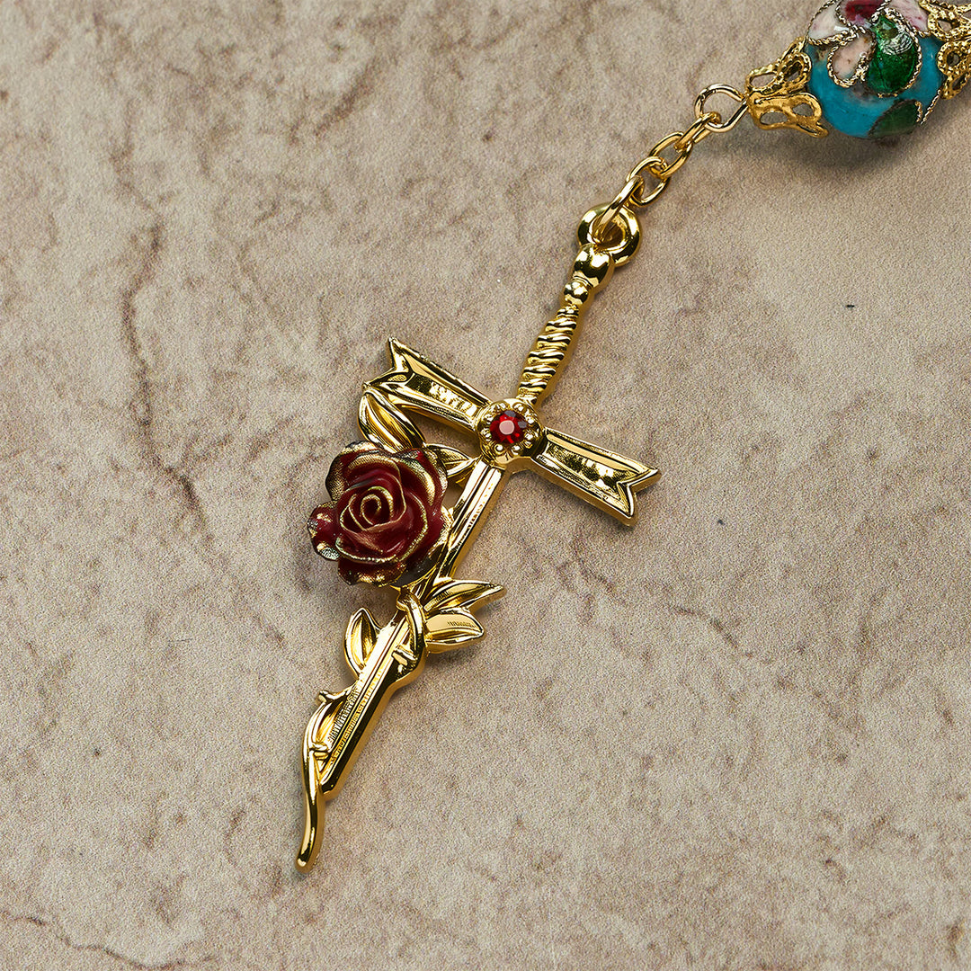 Christianartworkshop Thanksgiving Gift: Vintage-Style Purple Crystal & Cloisonné Rosary with Floral Cross and Marian Center - image 11
