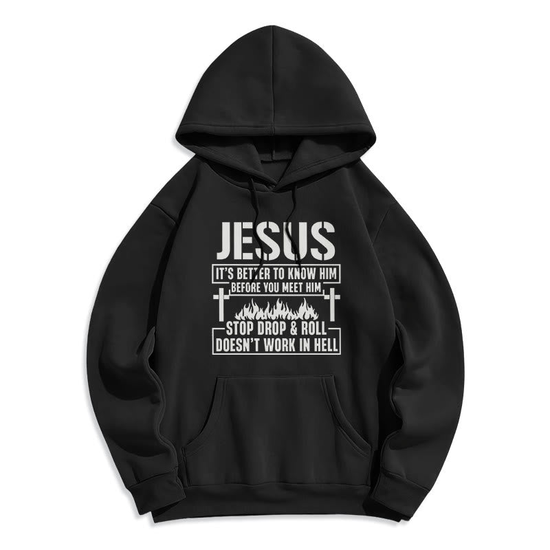 Christianartworkshop Jesus Cross & Flame Graphic with Faith Slogan Fleece Lined Polyester Hoodie - Black - 2XL - image 6
