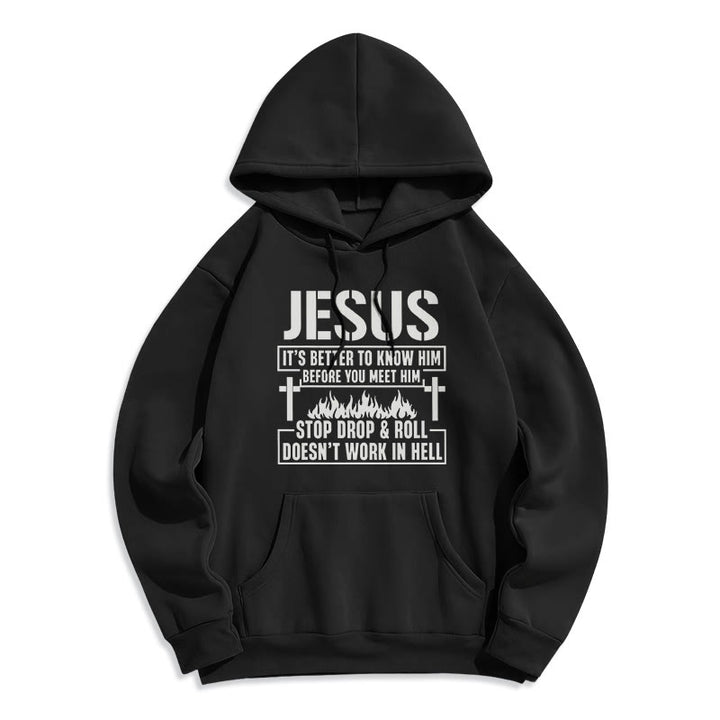 Christianartworkshop Jesus Cross & Flame Graphic with Faith Slogan Fleece Lined Polyester Hoodie - Black - 2XL - image 6