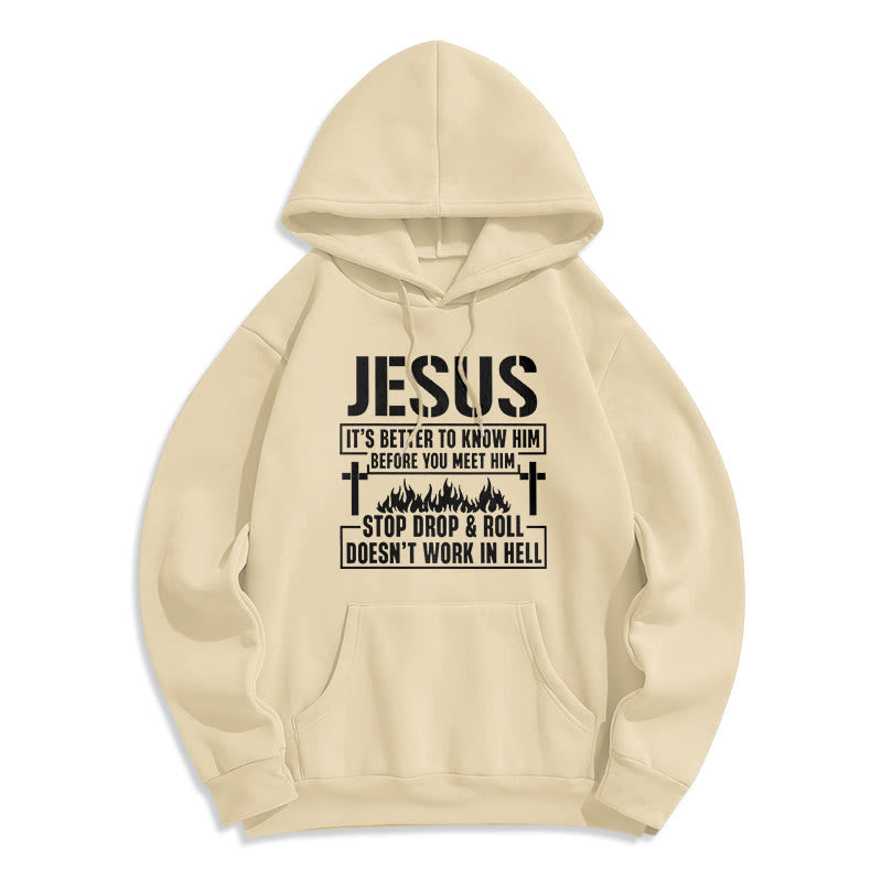Christianartworkshop Jesus Cross & Flame Graphic with Faith Slogan Fleece Lined Polyester Hoodie - Beige - 2XL - image 3