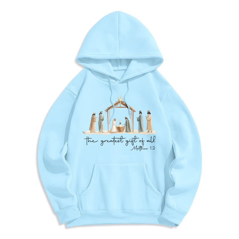 Christianartworkshop Cozy Nativity Scene Greatest Gift Scripture Fleece Lined Polyester Hoodie - Blue - 2XL - image 6