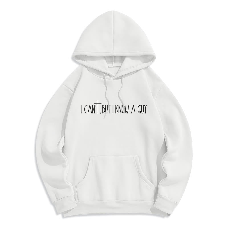 Christianartworkshop Faith Slogan I Can't, But I Know A Guy with Cross Fleece Lined Polyester Hoodie - White - 2XL - image 2