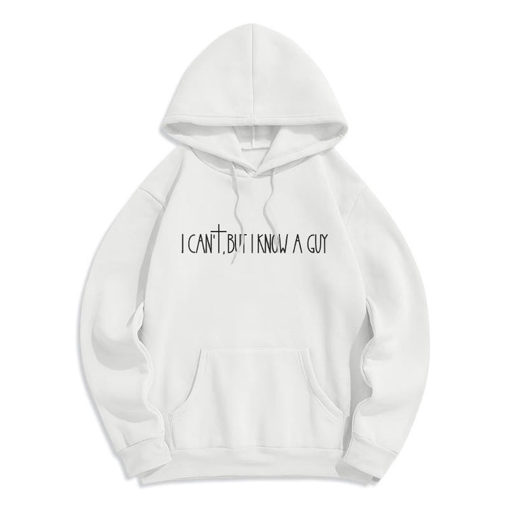 Christianartworkshop Faith Slogan I Can't, But I Know A Guy with Cross Fleece Lined Polyester Hoodie - White - 2XL - image 2
