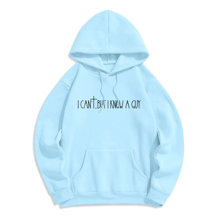 Christianartworkshop Faith Slogan I Can't, But I Know A Guy with Cross Fleece Lined Polyester Hoodie - Blue - 2XL - image 6