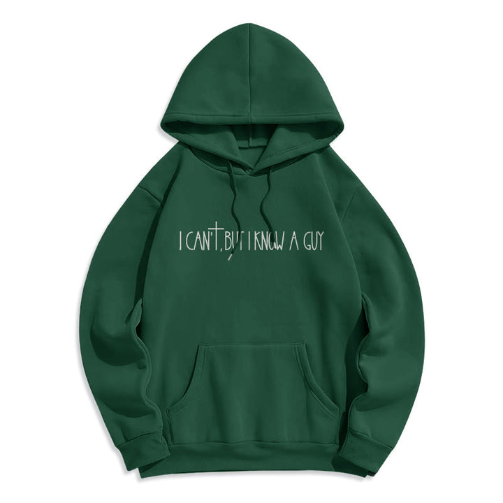 Christianartworkshop Faith Slogan I Can't, But I Know A Guy with Cross Fleece Lined Polyester Hoodie - Green - 2XL - image 7