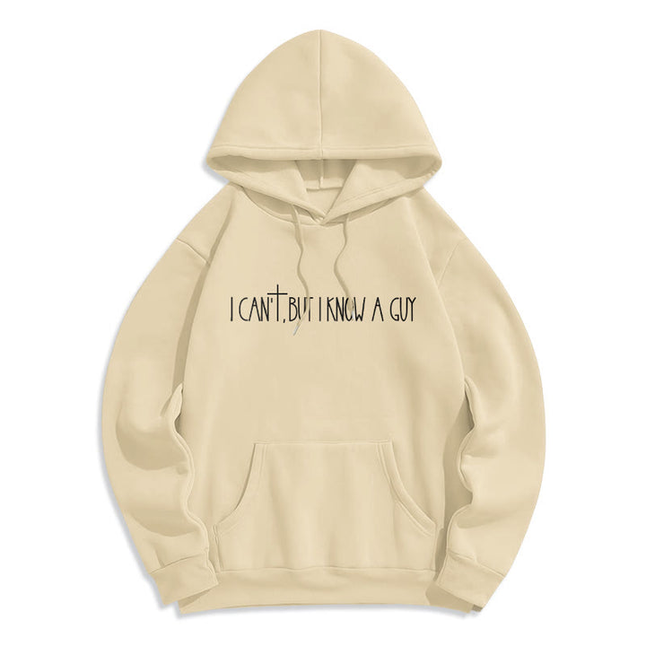 Christianartworkshop Faith Slogan I Can't, But I Know A Guy with Cross Fleece Lined Polyester Hoodie - Beige - 2XL - image 3