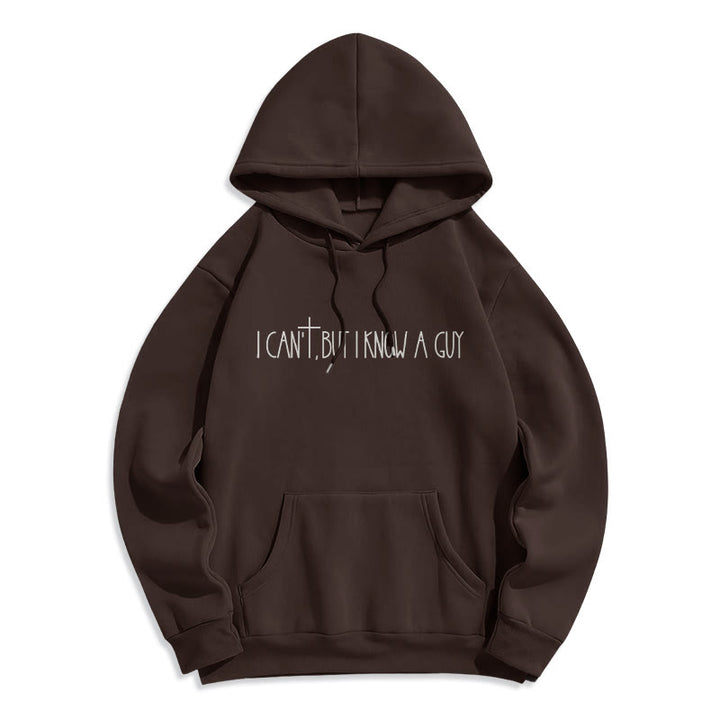 Christianartworkshop Faith Slogan I Can't, But I Know A Guy with Cross Fleece Lined Polyester Hoodie - Brown - 2XL - image 4