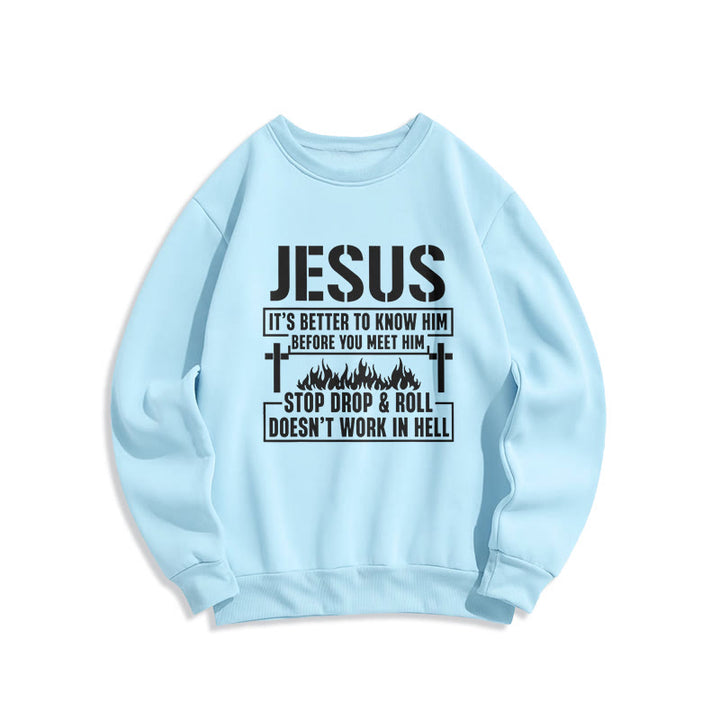 Christianartworkshop Jesus Cross & Flame Graphic with Faith Slogan Fleece Lined Polyester Sweatshirt - Blue - 2XL - image 5