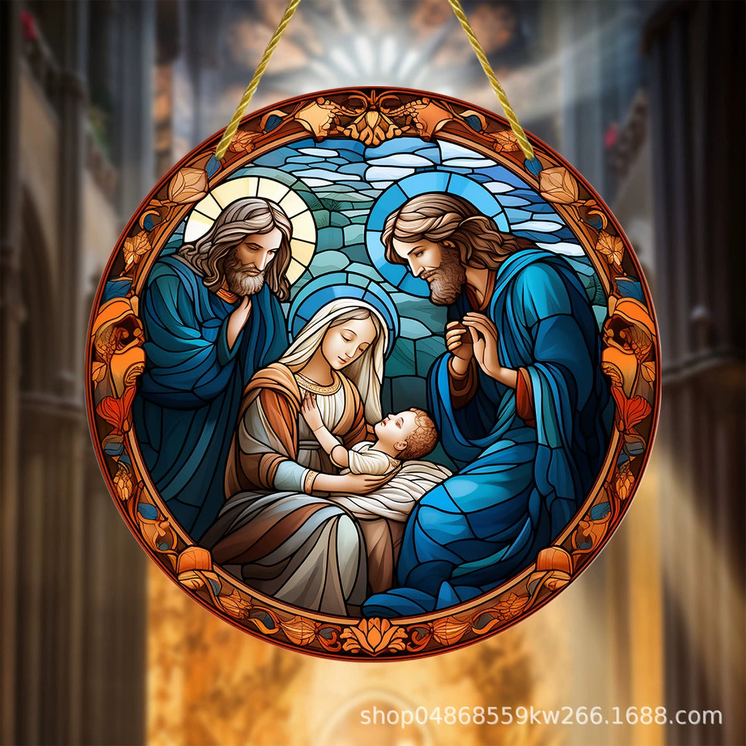 Christianartworkshop Cathedral Midnight Blue Nativity Hanging Ornaments - image 0