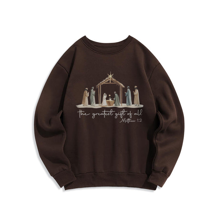 Christianartworkshop Cozy Nativity Scene Greatest Gift Scripture Fleece Lined Polyester Sweatshirt - Brown - 2XL - image 4