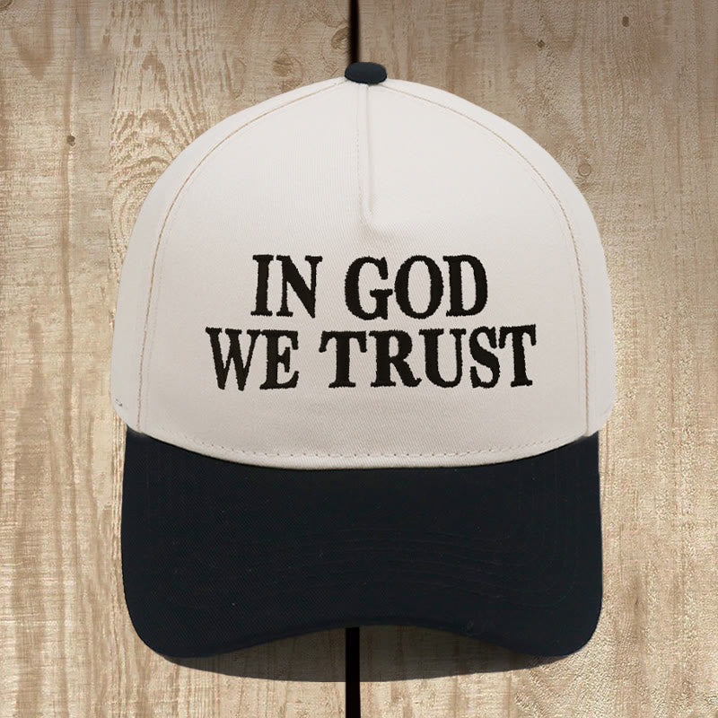 Christianartworkshop IN GOD WE TRUST Outdoor Color - Blocked Baseball Hat: Daily Faith Reminder - Beige with Black - image 0