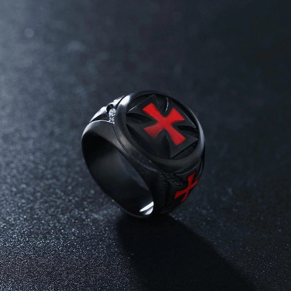Christianartworkshop Black & Crimson Faith Armor Templar Cross Signet Ring  - image 1