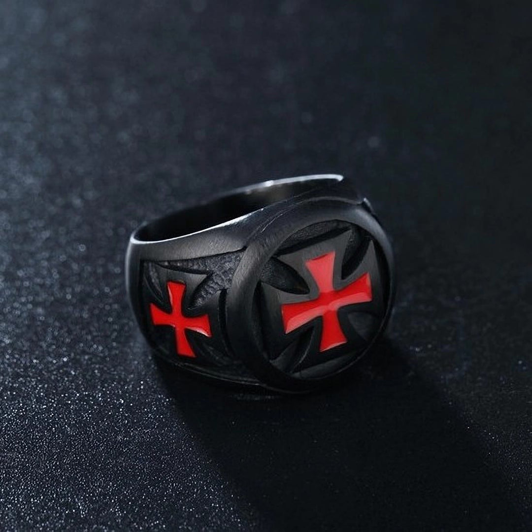 Christianartworkshop Black & Crimson Faith Armor Templar Cross Signet Ring  - US 15 - image 0