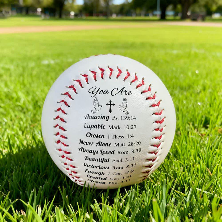 Christianartworkshop Scripture - Engraved Softball: Faith - Centered Design with Red Stitching - Softball with Scripture - image 0