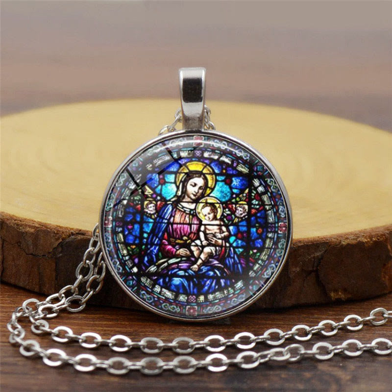 Choose Your Blessing Radiant Faith Necklace: Madonna with Child or Roses of Guadalupe  - Madonna & Child - Silver - image 1