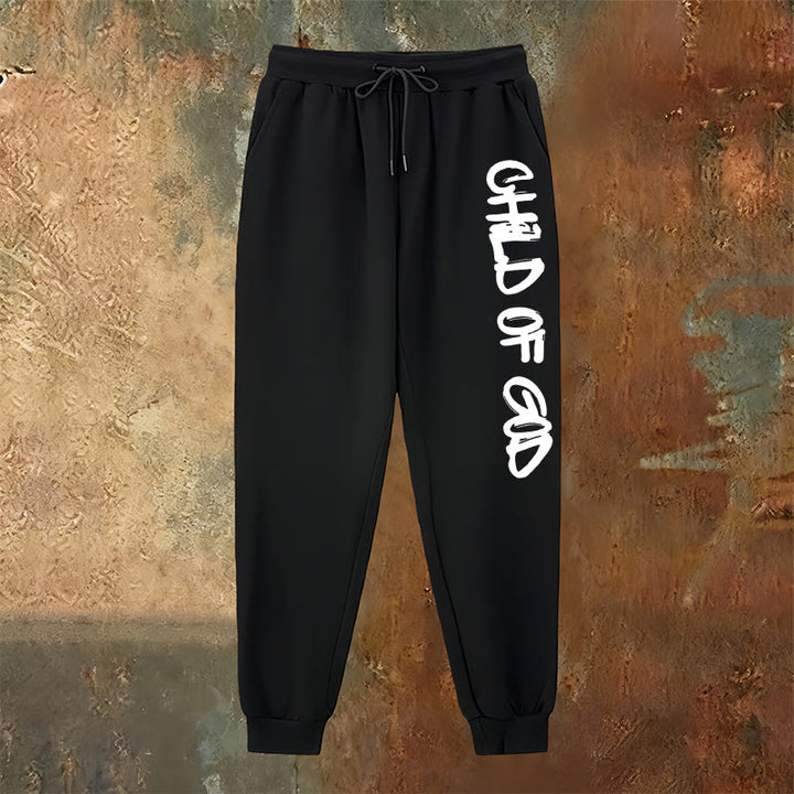 Christianartworkshop Faith-Inspired Child of God Graphic Sweatpants with Bold Letter Print - image 2