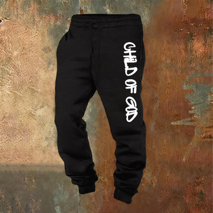 Christianartworkshop Faith-Inspired Child of God Graphic Sweatpants with Bold Letter Print - Black - 2XL - image 0