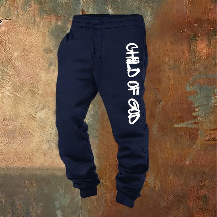 Christianartworkshop Faith-Inspired Child of God Graphic Sweatpants with Bold Letter Print - Navy Blue - 2XL - image 5