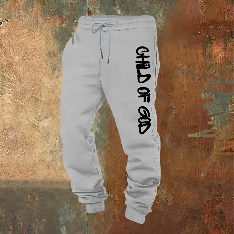 Christianartworkshop Faith-Inspired Child of God Graphic Sweatpants with Bold Letter Print - Light Grey - 2XL - image 9
