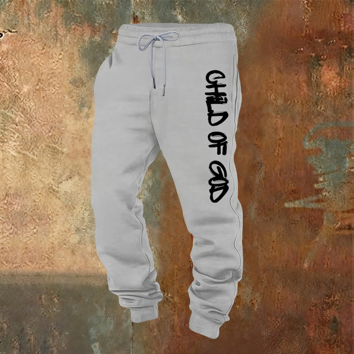 Christianartworkshop Faith-Inspired Child of God Graphic Sweatpants with Bold Letter Print - Light Grey - 2XL - image 9
