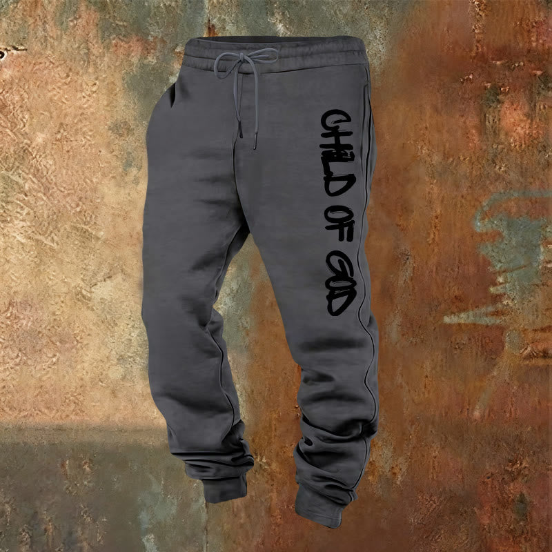 Christianartworkshop Faith-Inspired Child of God Graphic Sweatpants with Bold Letter Print - Warm Grey - 2XL - image 13