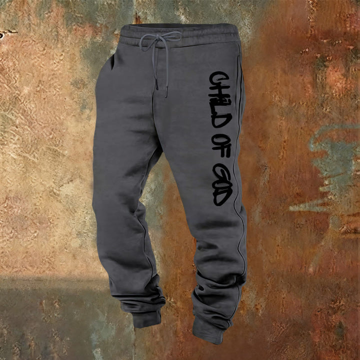 Christianartworkshop Faith-Inspired Child of God Graphic Sweatpants with Bold Letter Print - Warm Grey - 2XL - image 13