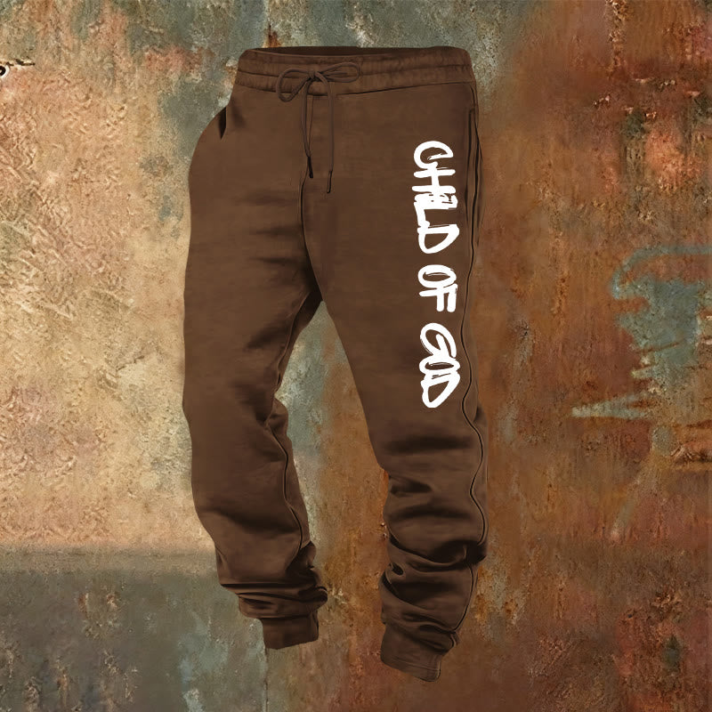 Christianartworkshop Faith-Inspired Child of God Quote Sweatpants with Bold Letter - Brown - 2XL - image 16