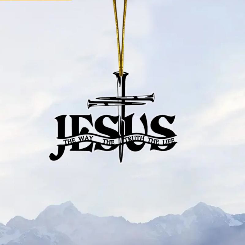 Christianartworkshop Bohemian Style Flat Jesus Prayer Cross Car Pendant with Inscription - JESUS - image 0
