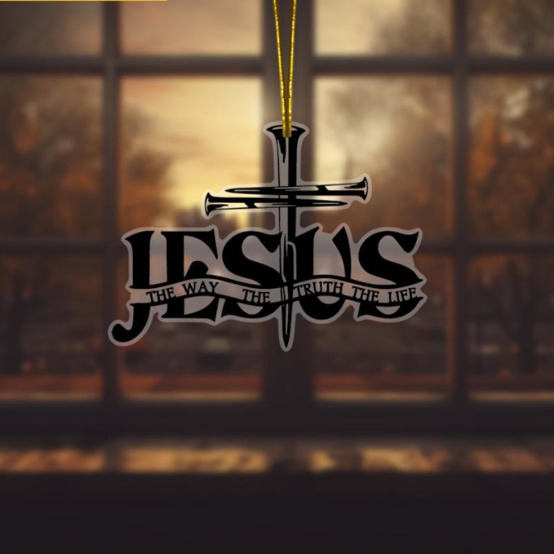 FREE Today: Bohemian Style Flat Jesus Prayer Cross Car Pendant with Inscription - image 1