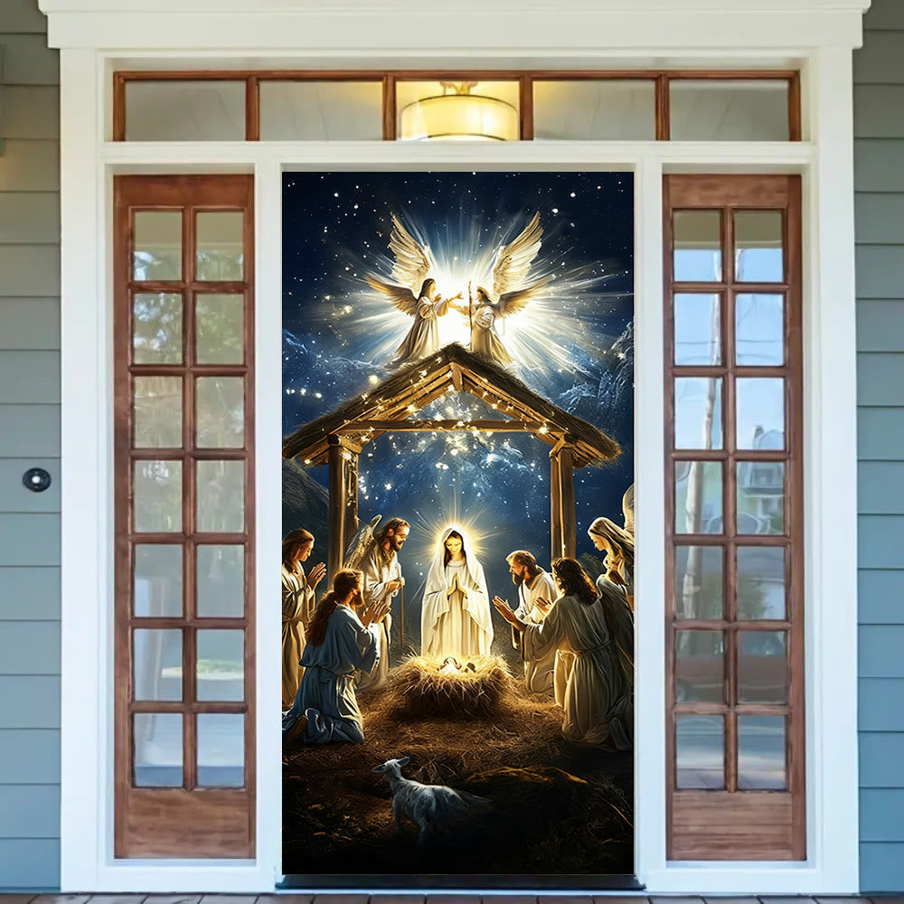 Christianartworkshop Angelic Nativity Glow Door Curtain: Christmas Faith & Heavenly Presence - image 1