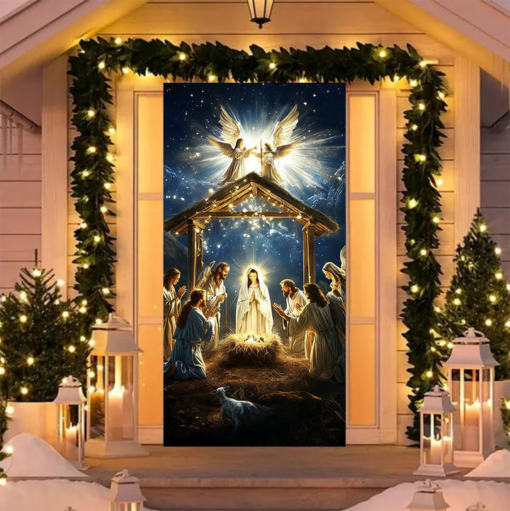 Christianartworkshop Angelic Nativity Glow Door Curtain: Christmas Faith & Heavenly Presence - image 4