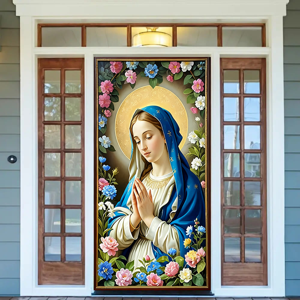 Christianartworkshop Sacred Madonna Floral Door Curtain: Faith Reflection & Artistic Atmosphere - image 1