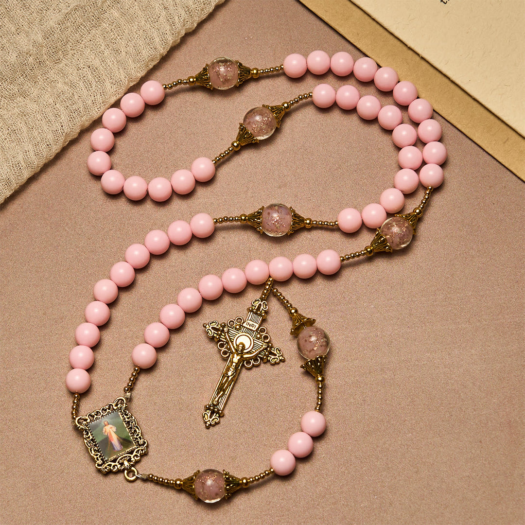 Christianartworkshop Elegant Pink Beads Faithful Rosary with Divine Mercy for Spiritual Comfort - image 3