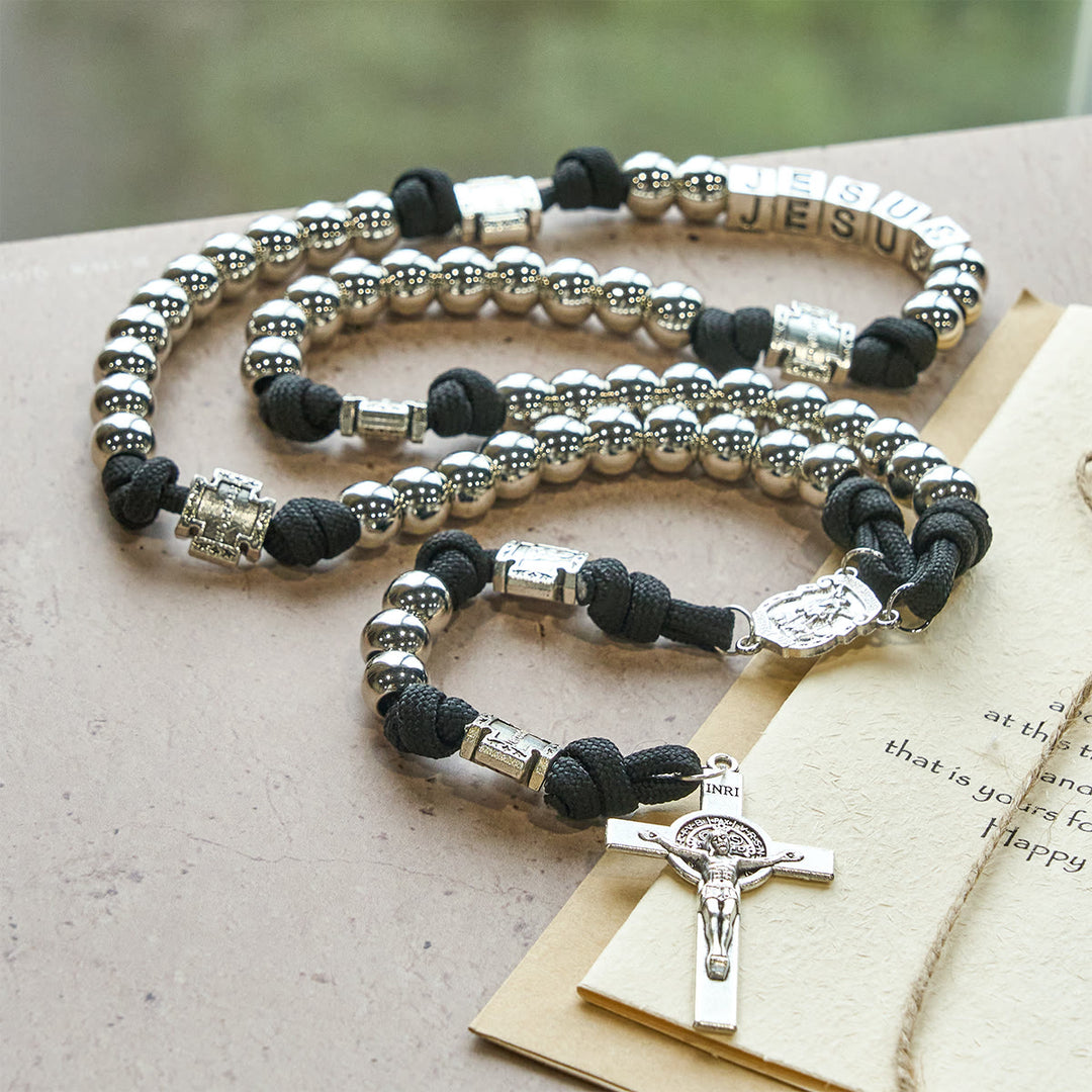 Christianartworkshop Battle Prayer Custom Rosary in Silver-Toned Beads:  & Personalized JESUS Letter - image 2