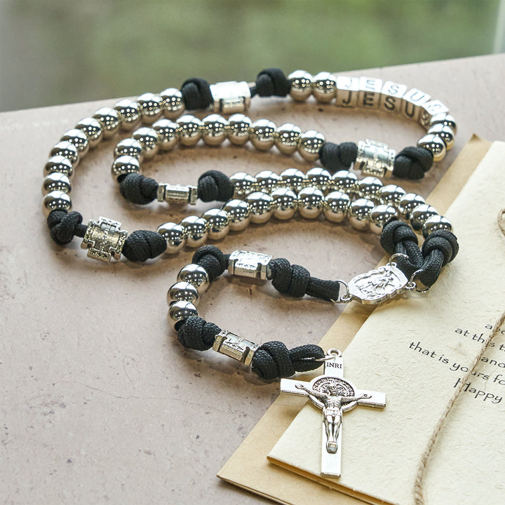 FREE Today: Battle Prayer Custom Rosary in Silver-Toned Beads with Personalized JESUS Letter - JESUS (No Custom) - image 0