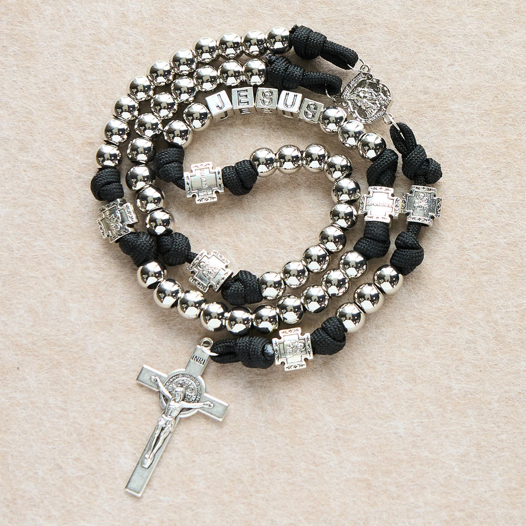 Christianartworkshop Battle Prayer Custom Rosary in Silver-Toned Beads:  & Personalized JESUS Letter - JESUS (No Custom) - image 0