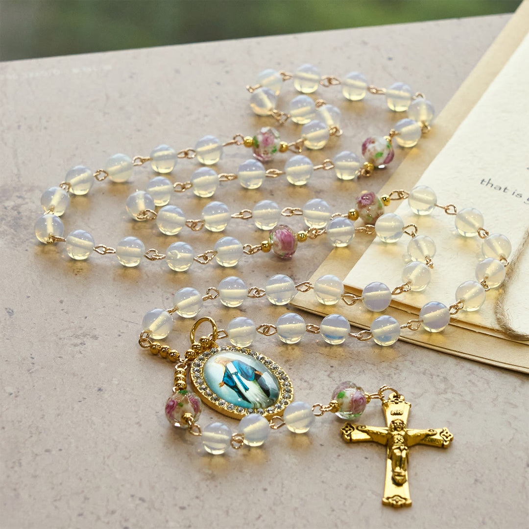 FREE Today: White Opal Bead Rosary with Floral Glass Accents & Sacred Crucifix - image 4