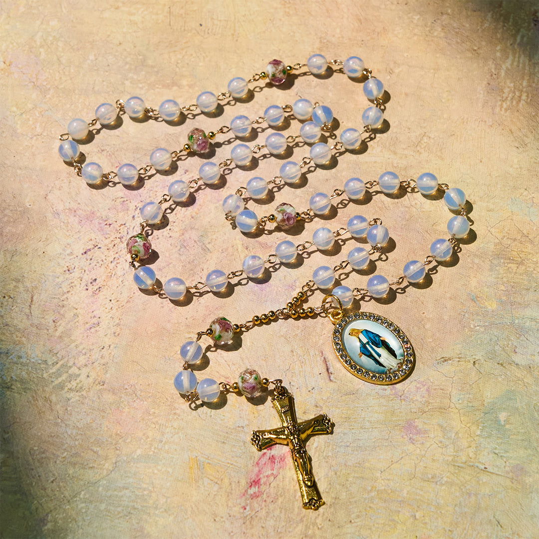 FREE Today: White Opal Bead Rosary with Floral Glass Accents & Sacred Crucifix - image 6