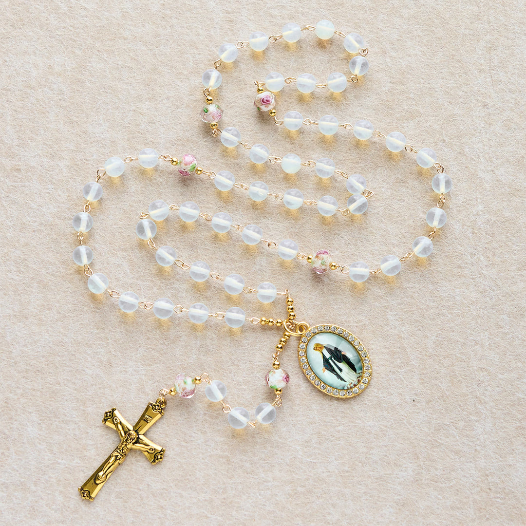 FREE Today: White Opal Bead Rosary with Floral Glass Accents & Sacred Crucifix - image 1