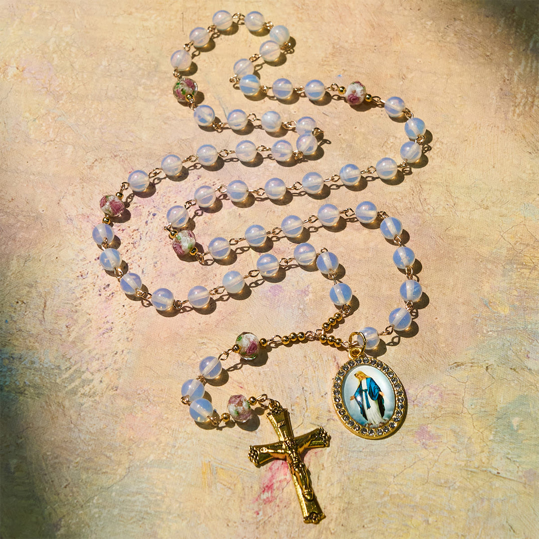 FREE Today: White Opal Bead Rosary with Floral Glass Accents & Sacred Crucifix - image 5