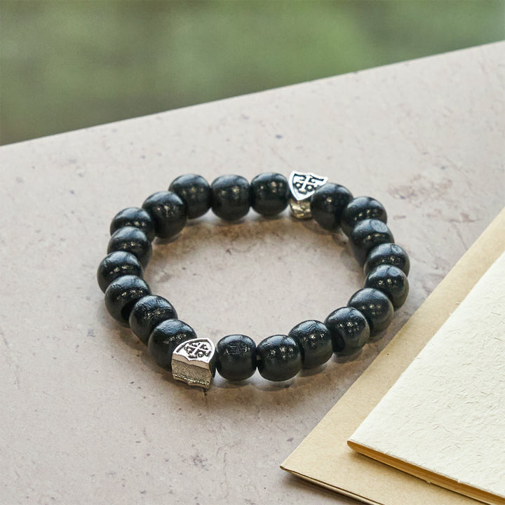 Black Wooden Prayer Handmade Bracelet with Dual Jerusalem Cross Shields - image 2