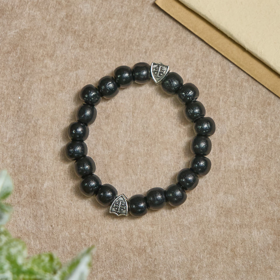 Black Wooden Prayer Handmade Bracelet with Dual Jerusalem Cross Shields - image 4