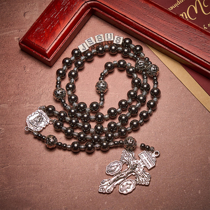FREE Today: Black Agate Custom Rosary with Shield of St. Michael & Personalized JESUS  - image 4