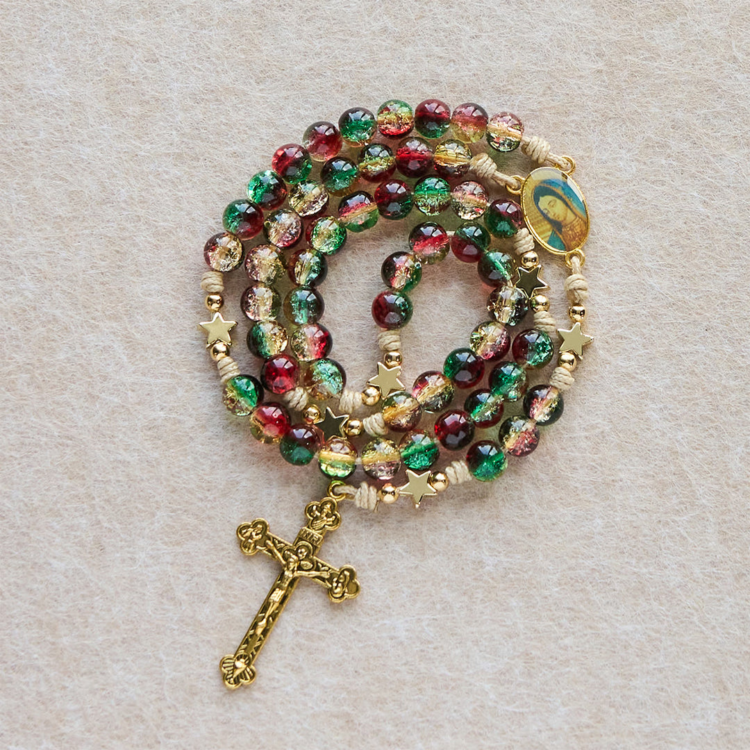 Christianartworkshop Christmas Gift: Christmas Glass Bead Rosary: Our Lady of Guadalupe Medal & Golden Crucifix - image 11