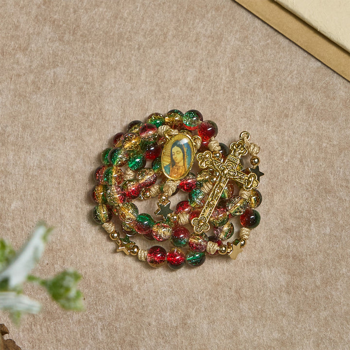 Christianartworkshop Christmas Glass Bead Rosary: Our Lady of Guadalupe Medal & Golden Crucifix - image 6